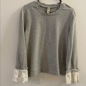 Allison Joy Gray and White Lace Detail Top